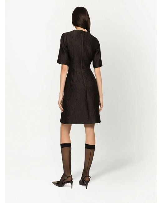 Dolce & Gabbana Black Floral Jacquard Midi Dress