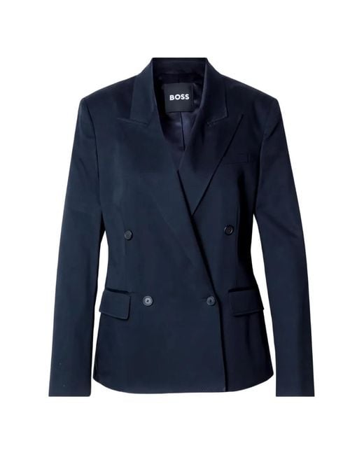 Boss Blue Jaleto Double-Breasted Peak-Lapel Blazer