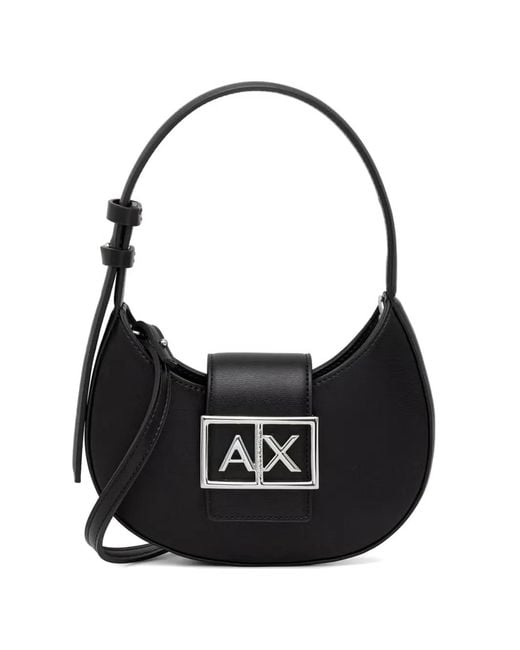 ARMANI EXCHANGE Black Logo-Plaque Shoulder Bag