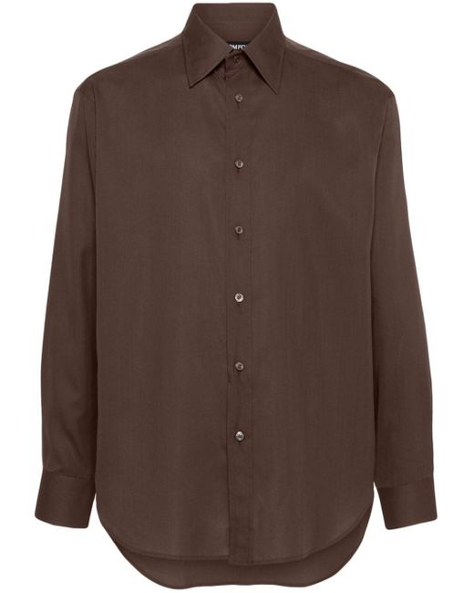 Tom Ford Brown Pointed-collar Silk Shirt for men
