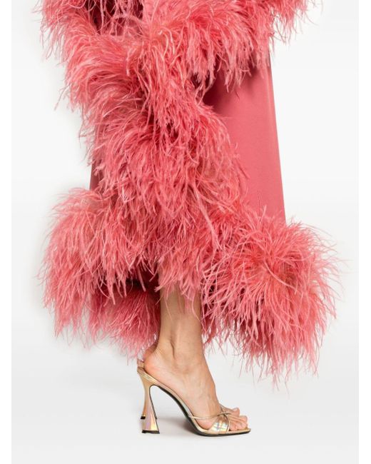 ‎Taller Marmo Pink Ubud Feather-trim Dress