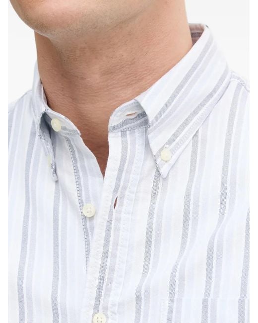 Benetton White Striped Button-Down Shirt for men