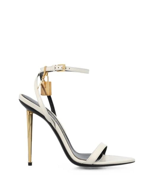 Tom Ford White Lock-Pendant Stiletto-Heel Sandals