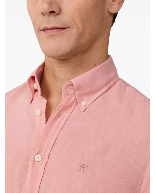 Hackett Pink Brompton Button-Down Linen Shirt for men