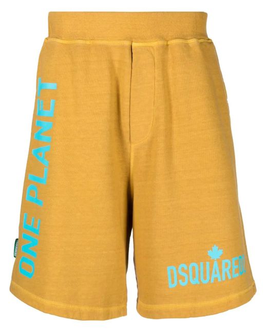 DSquared² Yellow Short De Sport À Logo Imprimé for men