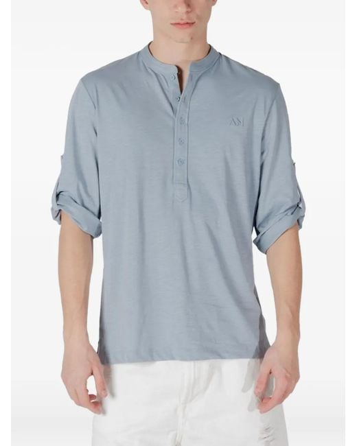 Antony Morato Blue Logo-Embroidered Buttoned Top for men