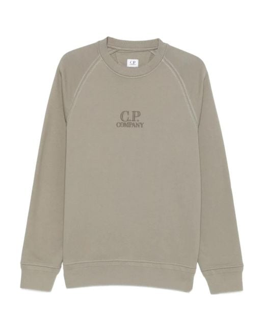 C P Company Gray Sweatshirt With Embroidered Logo for men