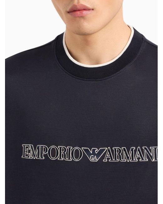 Emporio Armani Blue Asv Logo-embroidered T-shirt for men