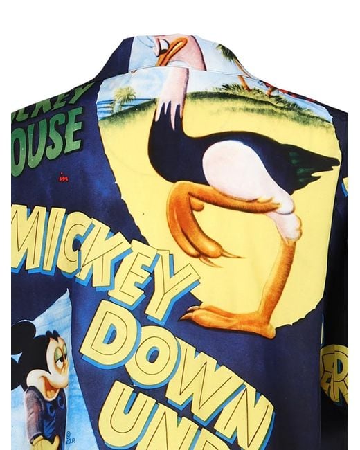 PORTER CLASSIC Blue Mickey & Bird Aloha Shirt for men