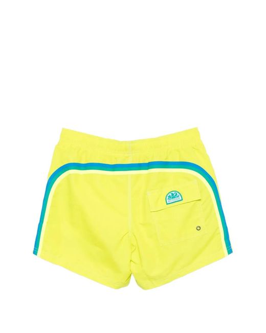 Sundek Yellow Striped-Trim Drawstring Swim Shorts for men