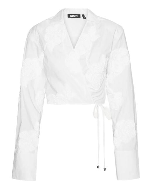 ROTATE BIRGER CHRISTENSEN White Gewickeltes Hemd mit Rosenstickerei