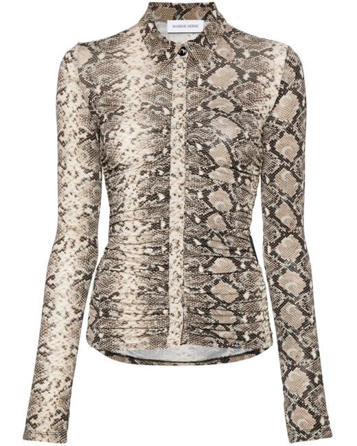 MARINE SERRE Brown Python-Print Draped Blouse