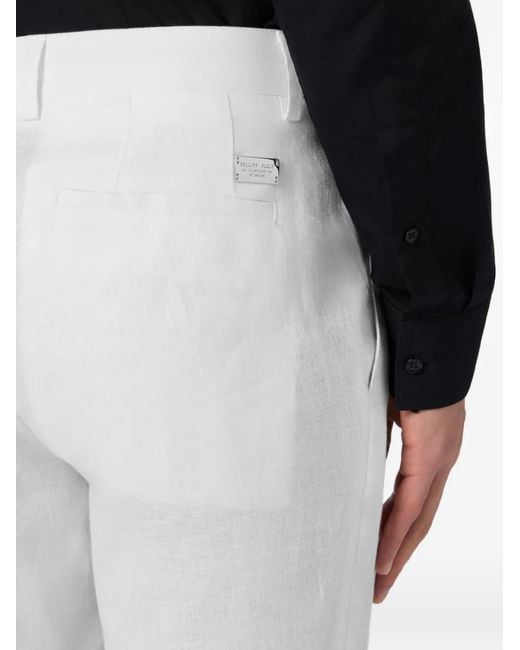 Philipp Plein White Linen Joy Fit Trousers for men