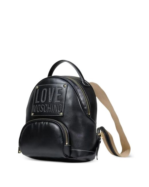 Love Moschino Black Logo-Patch Backpack
