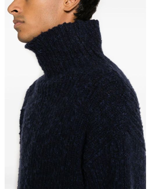 AMI Blue Ribbed-knit Wool-blend Jumper for men