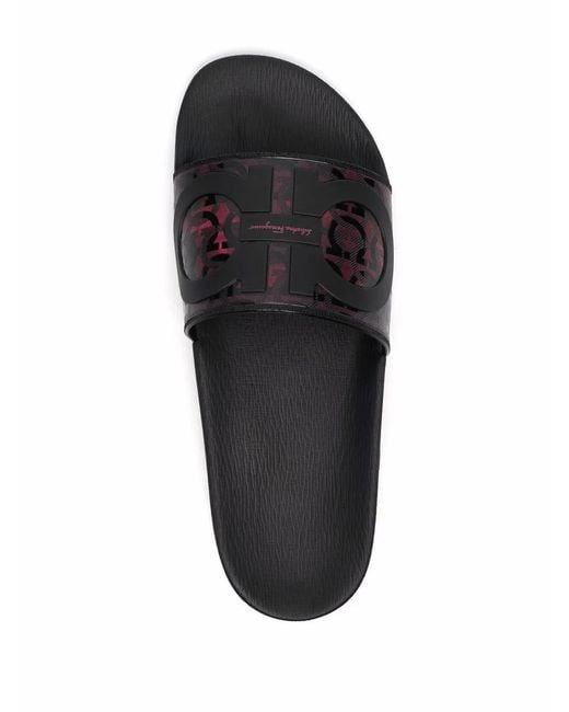 Ferragamo White Groove Logo-Embossed Sliders for men