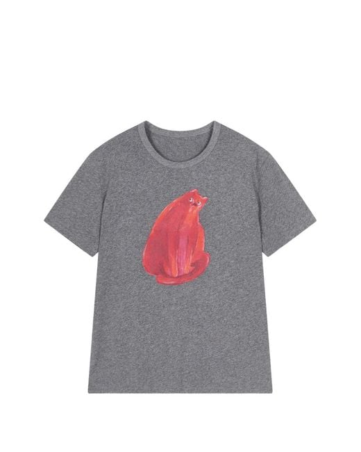 JNBY Gray Cat-Print Short-Sleeve T-Shirt