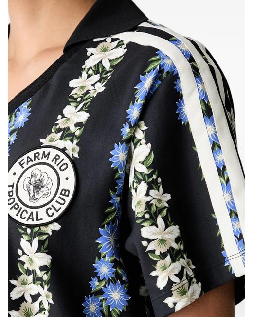 Adidas Black Mini Floral-Print 3-Stripes Dress