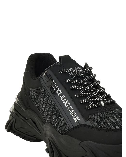 Versace Jeans Couture Black Zip-Detail Textured Sneakers for men