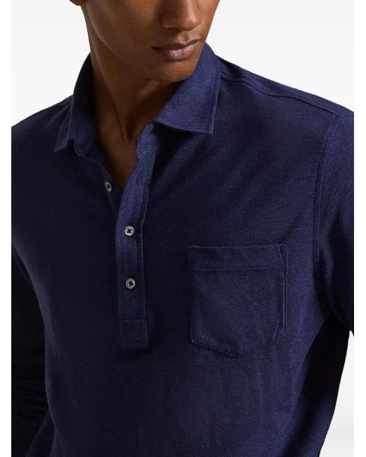Polo Ralph Lauren Blue Long-Sleeve Linen Polo Shirt for men