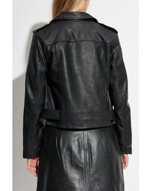 AllSaints Black Belted Notched Collar Biker Jacket