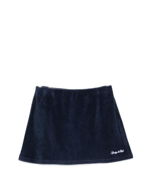 Sporty & Rich Blue Terry-Cloth Logo-Embroidered Mini Skirt