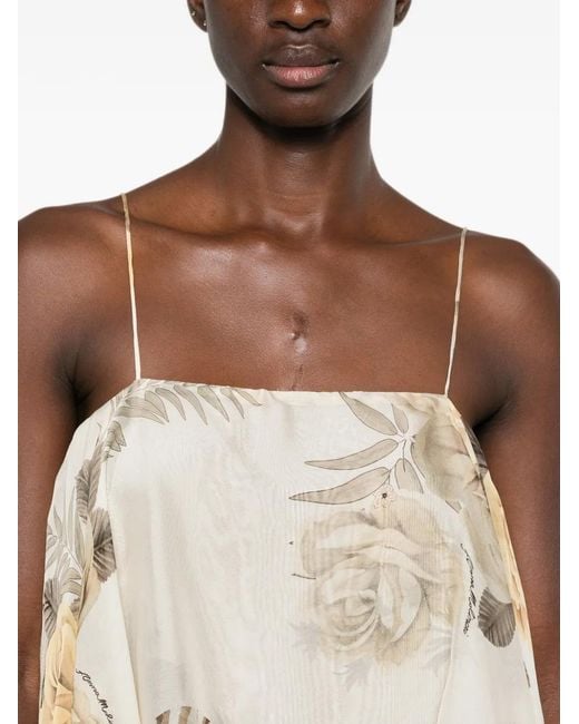 Anna Molinari Natural Floral-Print Tiered Silk Blouse