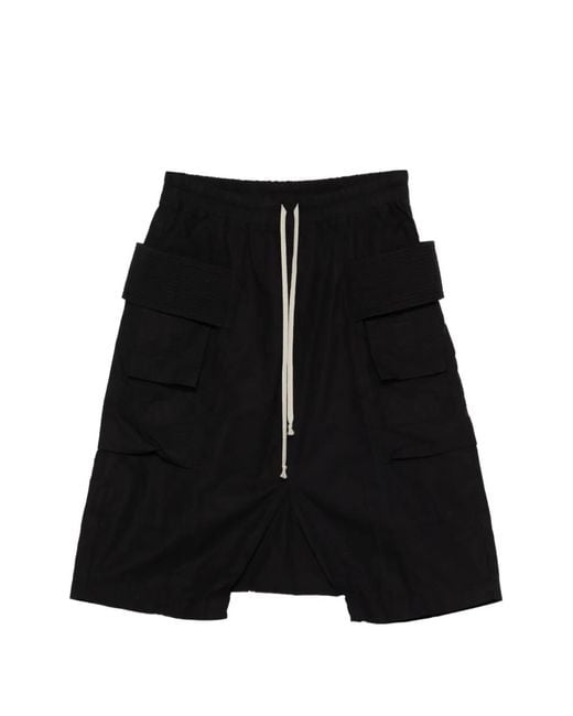 Rick Owens Black Creatch Cargo-Pocket Drawstring Shorts for men