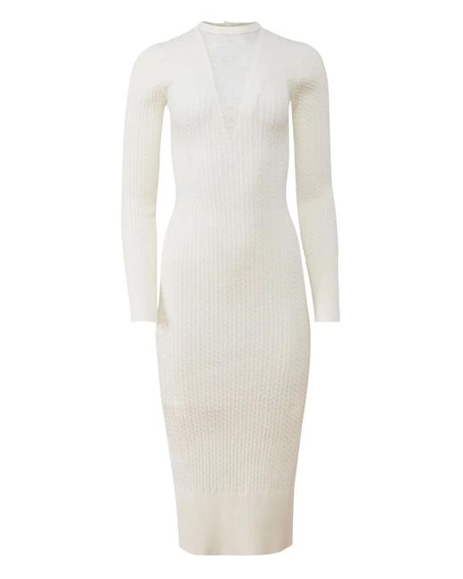 Fleur du Mal White Quinn Cable-Knit Midi Dress