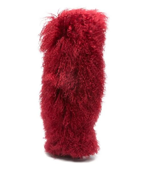 Paris Texas Red Fur Knee-High Boots