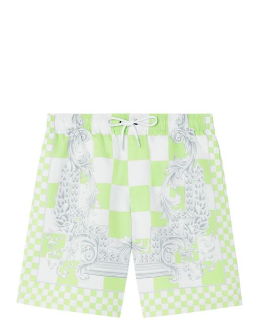 Versace Green Check-print Swim Shorts for men