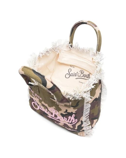 Mc2 Saint Barth White Colette Camouflage-Print Frayed Tote Bag