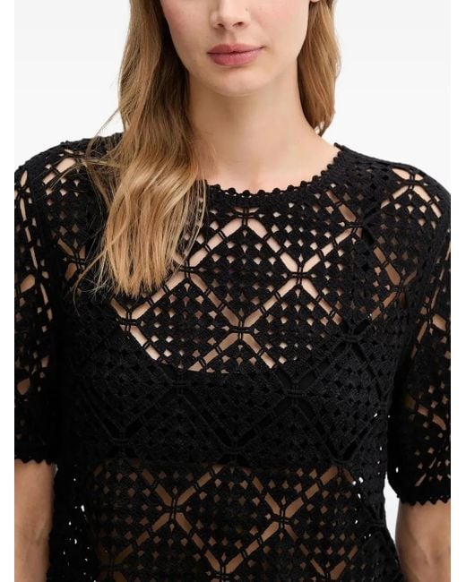 DKNY Black Open-Work Crochet Top