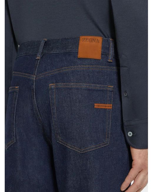 Zegna Blue Stretch-Cotton Straight-Leg Jeans for men
