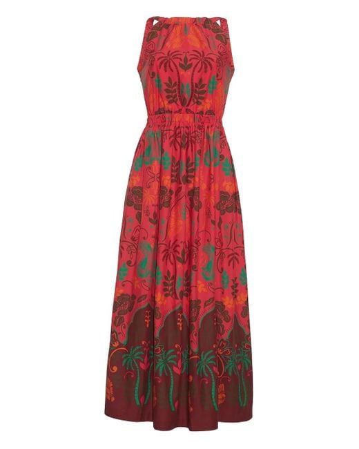 Cara Cara Colomba Midi-Jurk Met Bloemenprint En Open Rug in het Red