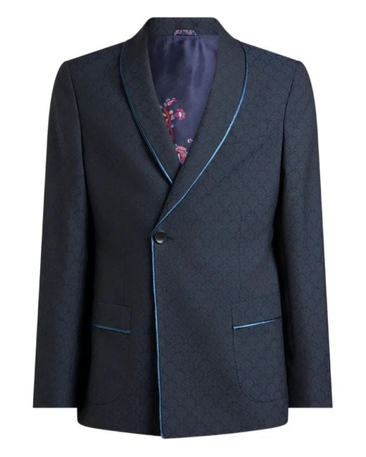 Etro Blue Shawl-Collar Jacquard Blazer for men