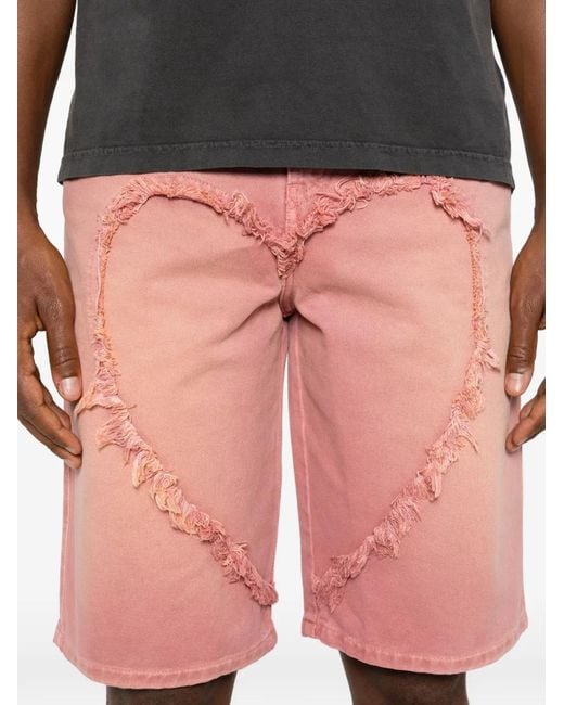 Carne Bollente Pink Frayed Heart-Motif Shorts