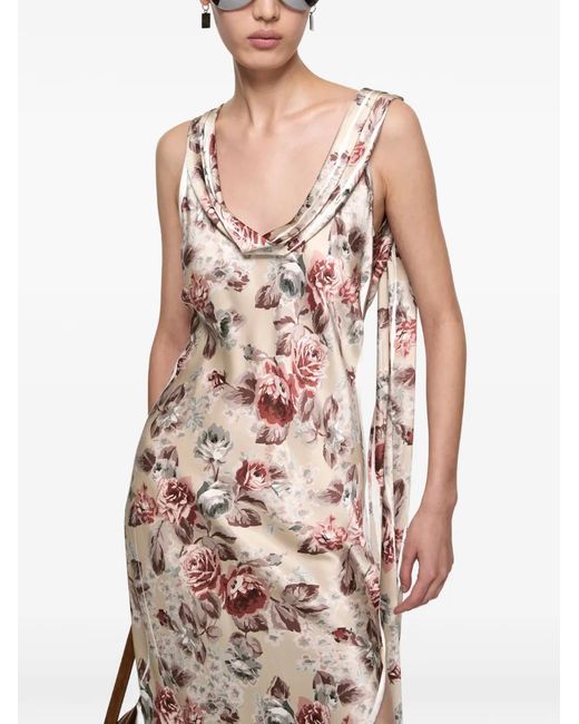 Acne White Draped Floral Print Dress