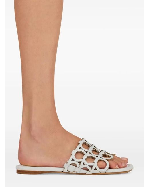 Ferragamo White Gancini Slides