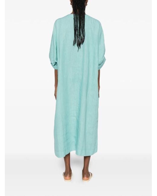 European Culture Blue Cuffed Short-Sleeve Dress