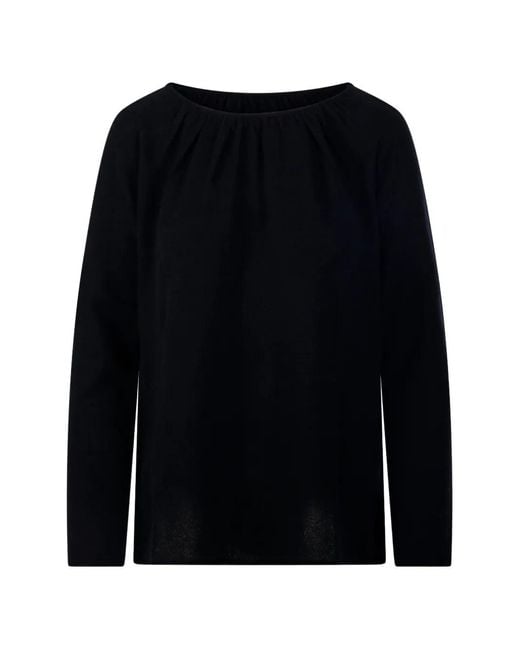 Allude Black Gathered Long-Sleeve Blouse