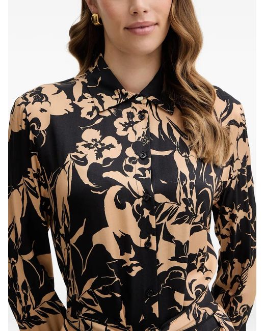 SIMONA CORSELLINI Natural Floral-Print Belted Midi Dress