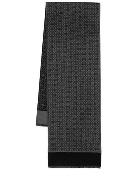 Ferragamo Black Gancini Wool Scarf for men