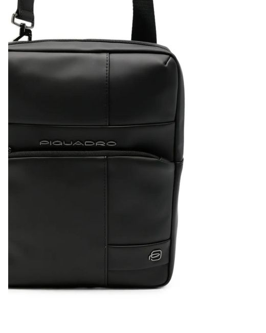 Piquadro Black Logo-Plaque Messenger Bag