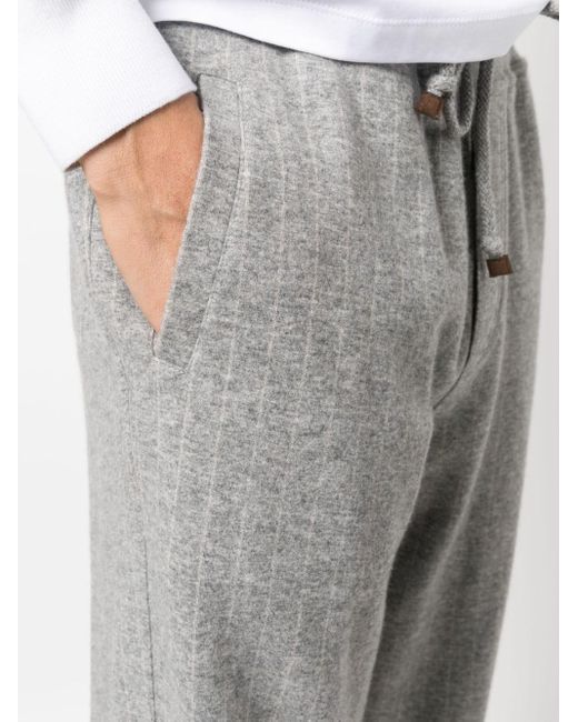 Brunello Cucinelli Gray Striped Cashmere-blend Track Pants for men