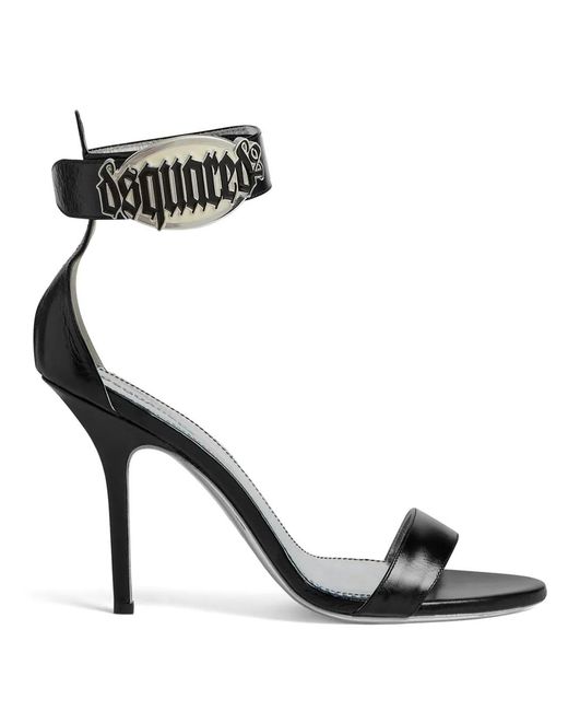 DSquared² Black Logo-Plaque Leather Sandals