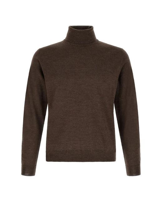 Zanone Brown High-Neck Ribbed-Trim Sweater for men