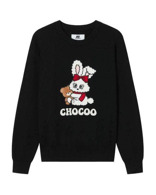Chocoolate Trui Met Geborduurde Teddybeer En Konijn in het Black
