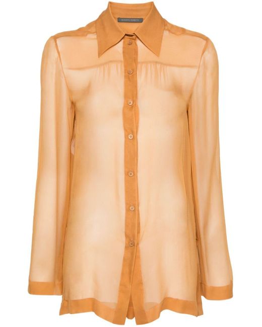 Alberta Ferretti Orange Long-sleeve Silk Shirt
