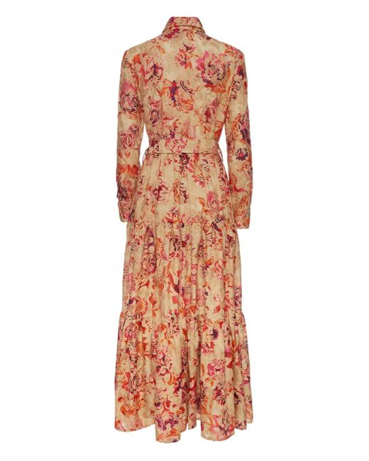 LaDoubleJ Orange Bellini Floral-Print Shirt Dress